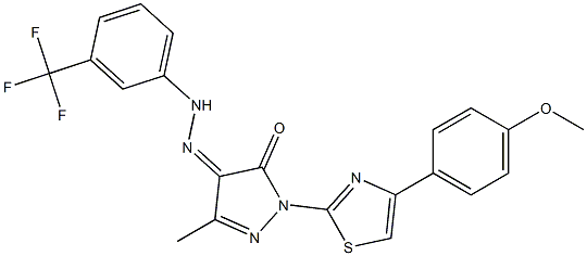 1-[4-(4-methoxyphenyl)-1,3-thiazol-2-yl]-3-methyl-1H-pyrazole-4,5-dione 4-{N-[3-(trifluoromethyl)phenyl]hydrazone} Struktur