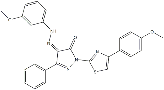 1-[4-(4-methoxyphenyl)-1,3-thiazol-2-yl]-3-phenyl-1H-pyrazole-4,5-dione 4-[N-(3-methoxyphenyl)hydrazone] Struktur