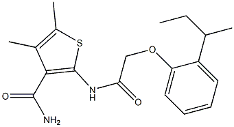 2-({2-[2-(sec-butyl)phenoxy]acetyl}amino)-4,5-dimethyl-3-thiophenecarboxamide Struktur