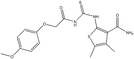 2-[({[2-(4-methoxyphenoxy)acetyl]amino}carbothioyl)amino]-4,5-dimethyl-3-thiophenecarboxamide Struktur