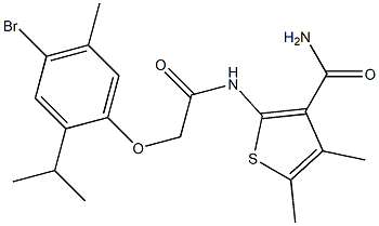 2-{[2-(4-bromo-2-isopropyl-5-methylphenoxy)acetyl]amino}-4,5-dimethyl-3-thiophenecarboxamide Struktur