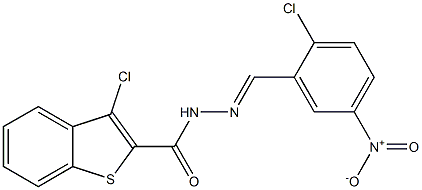 3-chloro-N'-[(E)-(2-chloro-5-nitrophenyl)methylidene]-1-benzothiophene-2-carbohydrazide Struktur