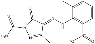 3-methyl-4-[(E)-2-(2-methyl-6-nitrophenyl)hydrazono]-5-oxo-4,5-dihydro-1H-pyrazole-1-carbothioamide Struktur