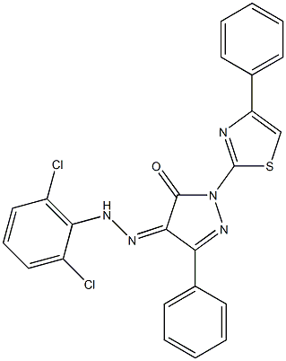 3-phenyl-1-(4-phenyl-1,3-thiazol-2-yl)-1H-pyrazole-4,5-dione 4-[N-(2,6-dichlorophenyl)hydrazone] Struktur