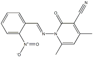 4,6-dimethyl-1-{[(E)-(2-nitrophenyl)methylidene]amino}-2-oxo-1,2-dihydro-3-pyridinecarbonitrile Struktur