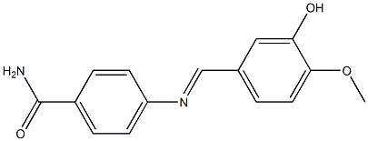 4-{[(E)-(3-hydroxy-4-methoxyphenyl)methylidene]amino}benzamide Struktur