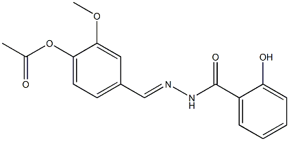 4-{[(E)-2-(2-hydroxybenzoyl)hydrazono]methyl}-2-methoxyphenyl acetate Struktur