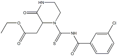 ethyl 2-(1-{[(3-chlorobenzoyl)amino]carbothioyl}-3-oxo-2-piperazinyl)acetate Struktur