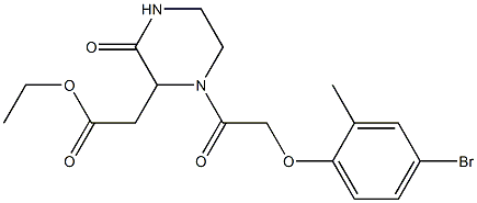 ethyl 2-{1-[2-(4-bromo-2-methylphenoxy)acetyl]-3-oxo-2-piperazinyl}acetate Struktur