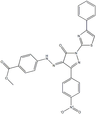 methyl 4-{2-[3-(4-nitrophenyl)-5-oxo-1-(4-phenyl-1,3-thiazol-2-yl)-1,5-dihydro-4H-pyrazol-4-ylidene]hydrazino}benzoate Struktur