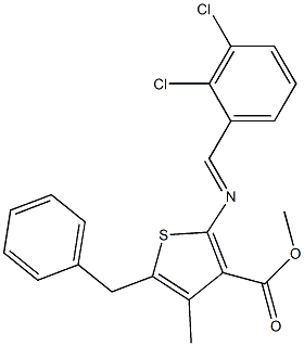 methyl 5-benzyl-2-{[(E)-(2,3-dichlorophenyl)methylidene]amino}-4-methyl-3-thiophenecarboxylate Struktur