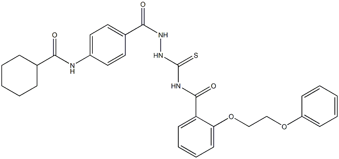 N-[(2-{4-[(cyclohexylcarbonyl)amino]benzoyl}hydrazino)carbothioyl]-2-(2-phenoxyethoxy)benzamide Struktur