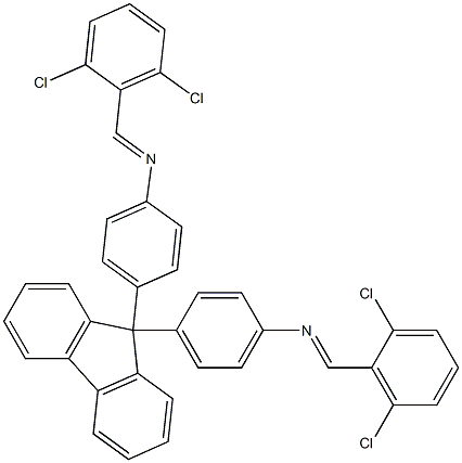 N-[(E)-(2,6-dichlorophenyl)methylidene]-N-{4-[9-(4-{[(E)-(2,6-dichlorophenyl)methylidene]amino}phenyl)-9H-fluoren-9-yl]phenyl}amine Struktur