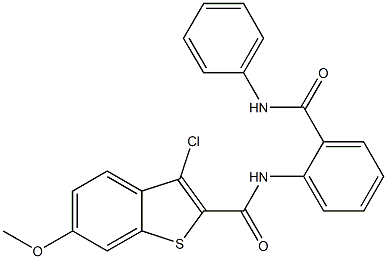 N-[2-(anilinocarbonyl)phenyl]-3-chloro-6-methoxy-1-benzothiophene-2-carboxamide Struktur