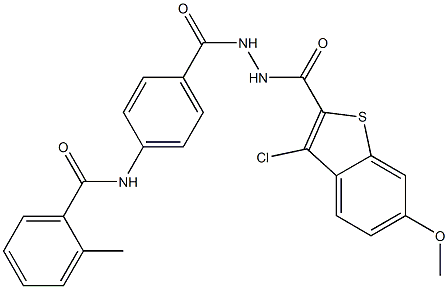 N-[4-({2-[(3-chloro-6-methoxy-1-benzothiophen-2-yl)carbonyl]hydrazino}carbonyl)phenyl]-2-methylbenzamide Struktur