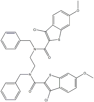 N-benzyl-N-(2-{benzyl[(3-chloro-6-methoxy-1-benzothiophen-2-yl)carbonyl]amino}ethyl)-3-chloro-6-methoxy-1-benzothiophene-2-carboxamide Struktur