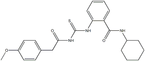 N-cyclohexyl-2-[({[2-(4-methoxyphenyl)acetyl]amino}carbothioyl)amino]benzamide Struktur