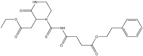 phenethyl 4-({[2-(2-ethoxy-2-oxoethyl)-3-oxo-1-piperazinyl]carbothioyl}amino)-4-oxobutanoate Struktur