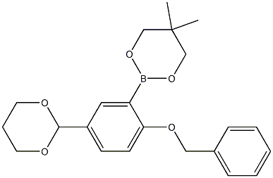 2-[2-Benzyloxy-5-(1,3-dioxan-2-yl)phenyl]-5,5-dimethyl-1,3,2-dioxaborinane Struktur