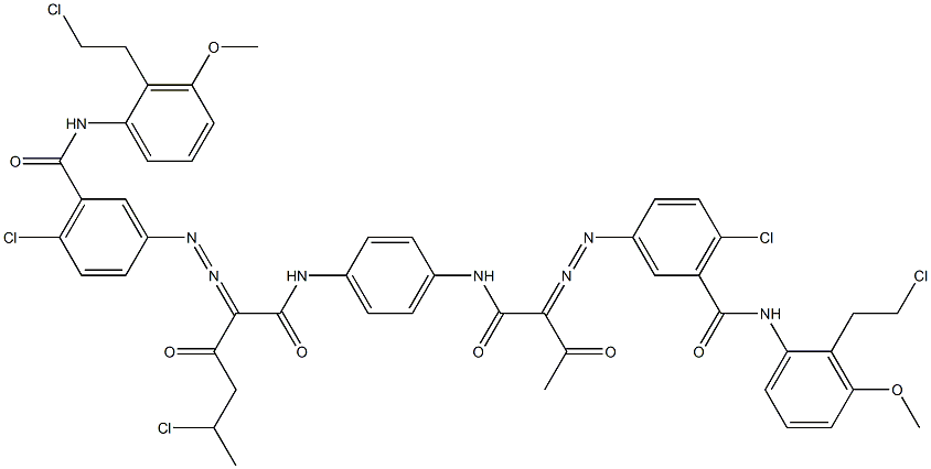 3,3'-[2-(1-Chloroethyl)-1,4-phenylenebis[iminocarbonyl(acetylmethylene)azo]]bis[N-[2-(2-chloroethyl)-3-methoxyphenyl]-6-chlorobenzamide] Struktur