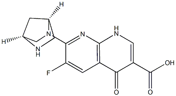 6-Fluoro-1,4-dihydro-4-oxo-7-[(1S,4S)-2,5-diazabicyclo[2.2.1]heptan-2-yl]-1,8-naphthyridine-3-carboxylic acid Struktur