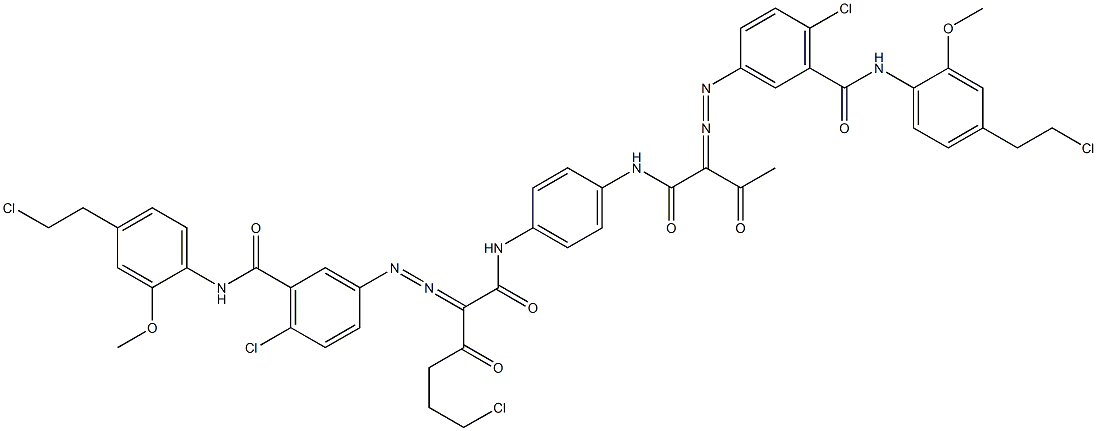 3,3'-[2-(2-Chloroethyl)-1,4-phenylenebis[iminocarbonyl(acetylmethylene)azo]]bis[N-[4-(2-chloroethyl)-2-methoxyphenyl]-6-chlorobenzamide] Struktur