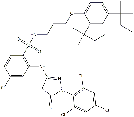 1-(2,4,6-Trichlorophenyl)-3-[3-chloro-6-[3-(2,4-di-tert-pentylphenoxy)propylsulfamoyl]anilino]-5(4H)-pyrazolone Struktur