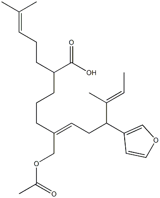 (6Z,10E)-9-(Furan-3-yl)-6-(acetoxymethyl)-2-(4-methyl-3-pentenyl)-10-methyl-6,10-dodecadienoic acid Struktur