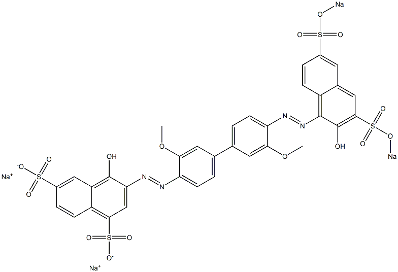 4-Hydroxy-3-[[4'-[[2-hydroxy-3,6-bis(sodiosulfo)-1-naphthalenyl]azo]-3,3'-dimethoxy-1,1'-biphenyl-4-yl]azo]naphthalene-1,6-disulfonic acid disodium salt Struktur