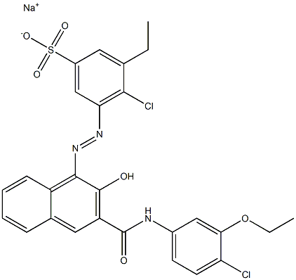 4-Chloro-3-ethyl-5-[[3-[[(4-chloro-3-ethoxyphenyl)amino]carbonyl]-2-hydroxy-1-naphtyl]azo]benzenesulfonic acid sodium salt Struktur