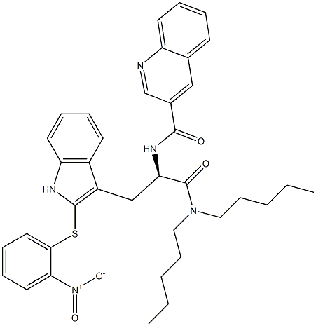 (R)-3-[2-(2-Nitrophenylthio)-1H-indol-3-yl]-2-(3-quinolinylcarbonylamino)-N,N-dipentylpropanamide Struktur