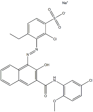 2-Chloro-4-ethyl-3-[[3-[[(3-chloro-6-methoxyphenyl)amino]carbonyl]-2-hydroxy-1-naphtyl]azo]benzenesulfonic acid sodium salt Struktur