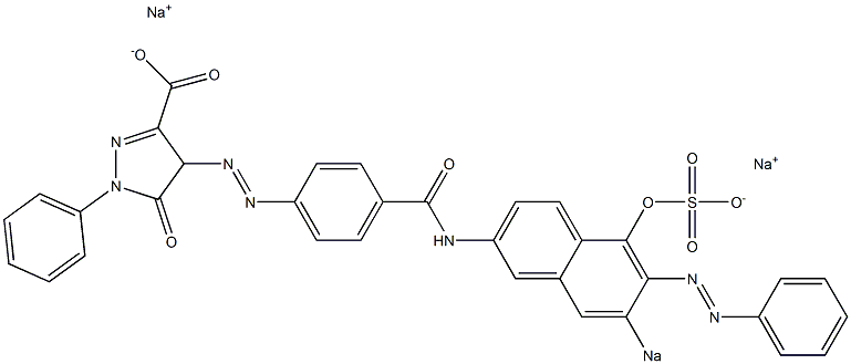 4-[[4-[(5-Hydroxy-6-phenylazo-7-sodiosulfo-2-naphthalenyl)aminocarbonyl]phenyl]azo]-4,5-dihydro-5-oxo-1-phenyl-1H-pyrazole-3-carboxylic acid sodium salt Struktur