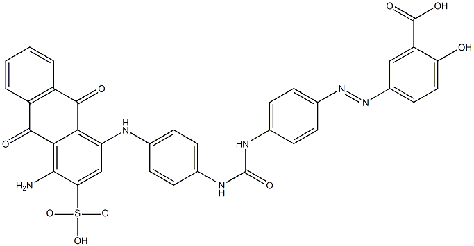 5-[[4-[[[[4-[[(4-Amino-9,10-dihydro-9,10-dioxo-3-sulfoanthracen)-1-yl]amino]phenyl]amino]carbonyl]amino]phenyl]azo]-2-hydroxybenzoic acid Struktur