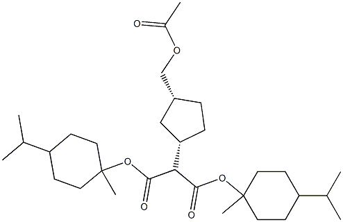 Di(p-menthan-1-yl) [(1S,3R)-3-acetoxymethylcyclopentan-1-yl]malonate Struktur