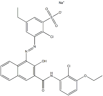 2-Chloro-5-ethyl-3-[[3-[[(2-chloro-3-ethoxyphenyl)amino]carbonyl]-2-hydroxy-1-naphtyl]azo]benzenesulfonic acid sodium salt Struktur