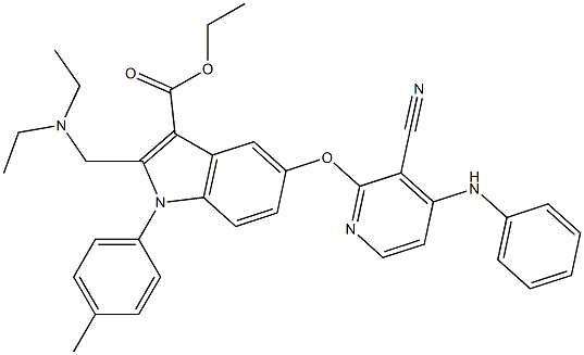 1-(4-Methylphenyl)-2-[(diethylamino)methyl]-5-[3-cyano-4-(phenylamino)pyridin-2-yloxy]-1H-indole-3-carboxylic acid ethyl ester Struktur