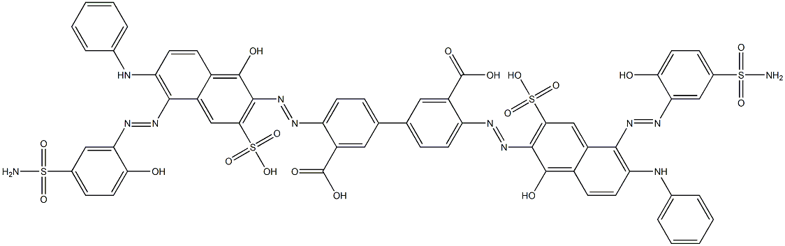 4,4'-Bis[[5-[[5-(aminosulfonyl)-2-hydroxyphenyl]azo]-1-hydroxy-6-(phenylamino)-3-sulfo-2-naphthalenyl]azo][1,1'-biphenyl]-3,3'-dicarboxylic acid Struktur