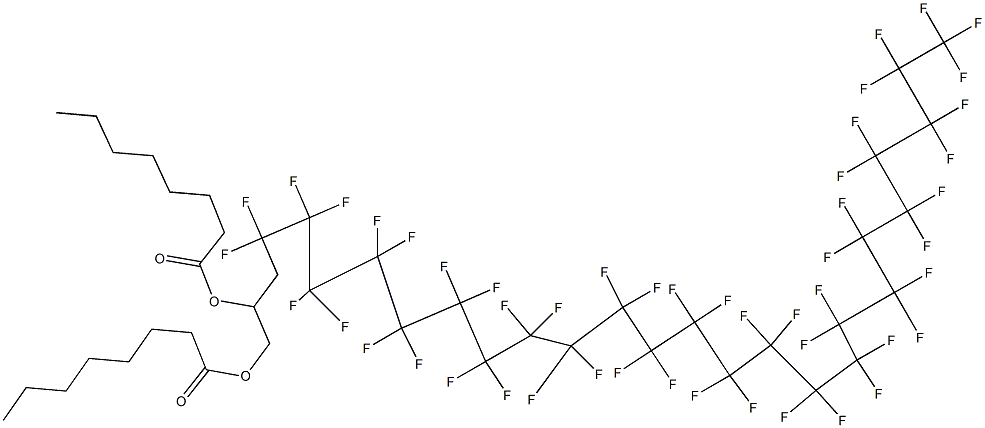 Dioctanoic acid 4,4,5,5,6,6,7,7,8,8,9,9,10,10,11,11,12,12,13,13,14,14,15,15,16,16,17,17,18,18,19,19,20,20,21,21,22,22,23,23,24,24,25,25,26,26,27,27,27-nonatetracontafluoro-1,2-heptacosanediyl ester Struktur