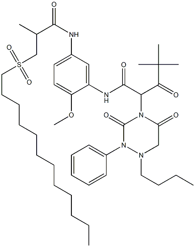 2-[(1-Butyl-3,5-dioxo-2-phenylhexahydro-1,2,4-triazin)-4-yl]-N-[5-[[3-(dodecylsulfonyl)-2-methylpropionyl]amino]-2-methoxyphenyl]-4,4-dimethyl-3-oxopentanamide Struktur