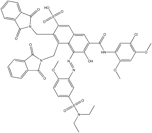 3-[(5-Chloro-2,4-dimethoxyphenyl)aminocarbonyl]-1-[5-[(diethylamino)sulfonyl]-2-methoxyphenylazo]-2-hydroxy-7,8-bis(phthalimidylmethyl)naphthalene-6-sulfonic acid Struktur