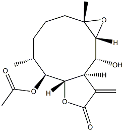 (3aR,4R,5R,6S,10R,11S,11aS)-Decahydro-3-methylene-4-hydroxy-11-acetoxy-6,10-dimethyl-5,6-epoxycyclodeca[b]furan-2(3H)-one Struktur