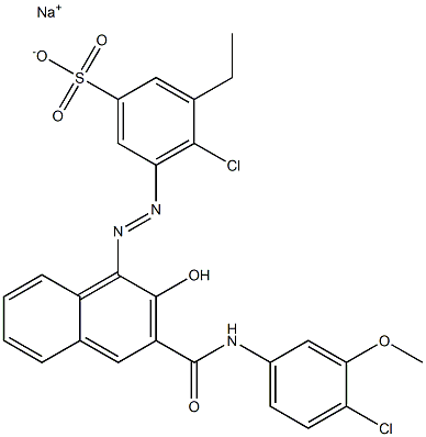 4-Chloro-3-ethyl-5-[[3-[[(4-chloro-3-methoxyphenyl)amino]carbonyl]-2-hydroxy-1-naphtyl]azo]benzenesulfonic acid sodium salt Struktur