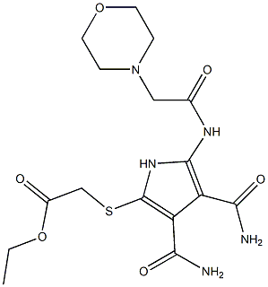 2-[[[Morpholino]acetyl]amino]-5-[(ethoxycarbonylmethyl)thio]-1H-pyrrole-3,4-dicarboxamide Struktur