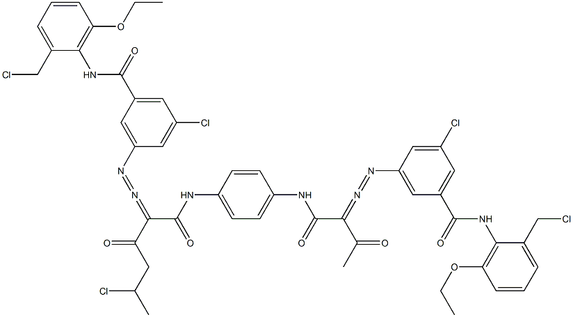 3,3'-[2-(1-Chloroethyl)-1,4-phenylenebis[iminocarbonyl(acetylmethylene)azo]]bis[N-[2-(chloromethyl)-6-ethoxyphenyl]-5-chlorobenzamide] Struktur