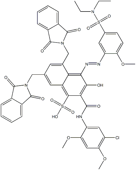 2-[(5-Chloro-2,4-dimethoxyphenyl)aminocarbonyl]-4-[5-[(diethylamino)sulfonyl]-2-methoxyphenylazo]-3-hydroxy-5,7-bis(phthalimidylmethyl)naphthalene-1-sulfonic acid Struktur