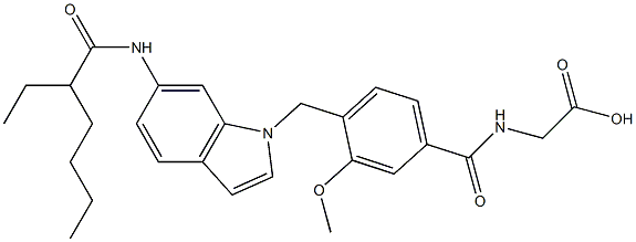 [4-[6-(2-Ethylhexanoylamino)-1H-indol-1-ylmethyl]-3-methoxybenzoylamino]acetic acid Struktur