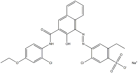 3-Chloro-6-ethyl-4-[[3-[[(2-chloro-4-ethoxyphenyl)amino]carbonyl]-2-hydroxy-1-naphtyl]azo]benzenesulfonic acid sodium salt Struktur