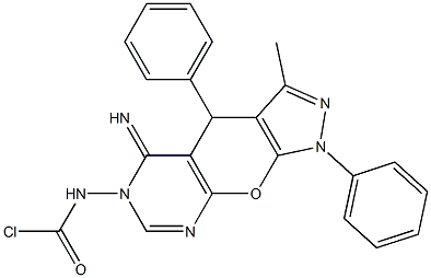 6-Chlorocarbonylamino-1,4,5,6-tetrahydro-5-imino-3-methyl-1,4-diphenylpyrazolo[4',3':5,6]pyrano[2,3-d]pyrimidine Struktur