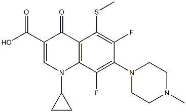 1-Cyclopropyl-6,8-difluoro-1,4-dihydro-5-methylthio-7-(4-methyl-1-piperazinyl)-4-oxoquinoline-3-carboxylic acid Struktur